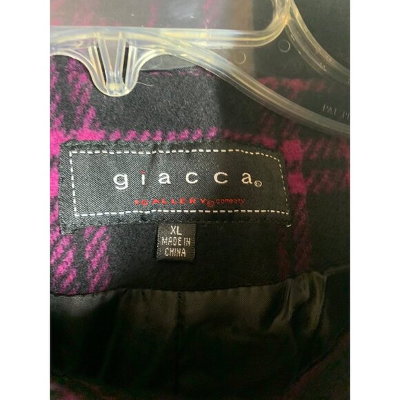 Giacca Wool Winter Jacket Purple Plaid Black Pea Coat Retro Y2K Women's Size XL - Picture 4 of 6